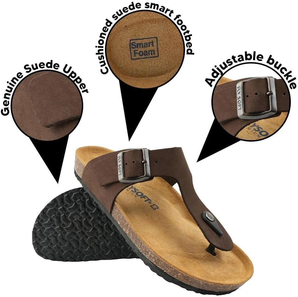100% Genuine Leather Men's Sandals - Comfortable Cushioned Smart Foam Footbed, Slip-On Slides for Casual Summer Wear, Adjustable Fit, Durable Non-Slip Sole
