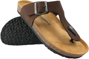 100% Genuine Leather Men's Sandals - Comfortable Cushioned Smart Foam Footbed, Slip-On Slides for Casual Summer Wear, Adjustable Fit, Durable Non-Slip Sole