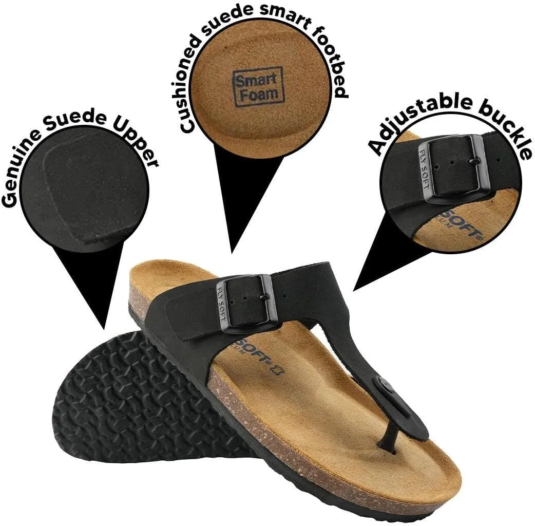 100% Genuine Leather Men's Sandals - Comfortable Cushioned Smart Foam Footbed, Slip-On Slides for Casual Summer Wear, Adjustable Fit, Durable Non-Slip Sole