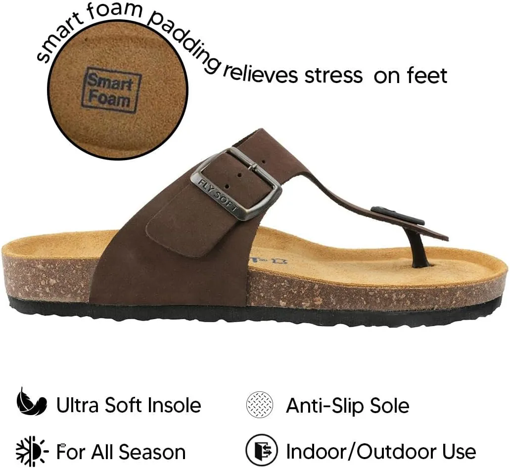 100% Genuine Leather Men's Sandals - Comfortable Cushioned Smart Foam Footbed, Slip-On Slides for Casual Summer Wear, Adjustable Fit, Durable Non-Slip Sole