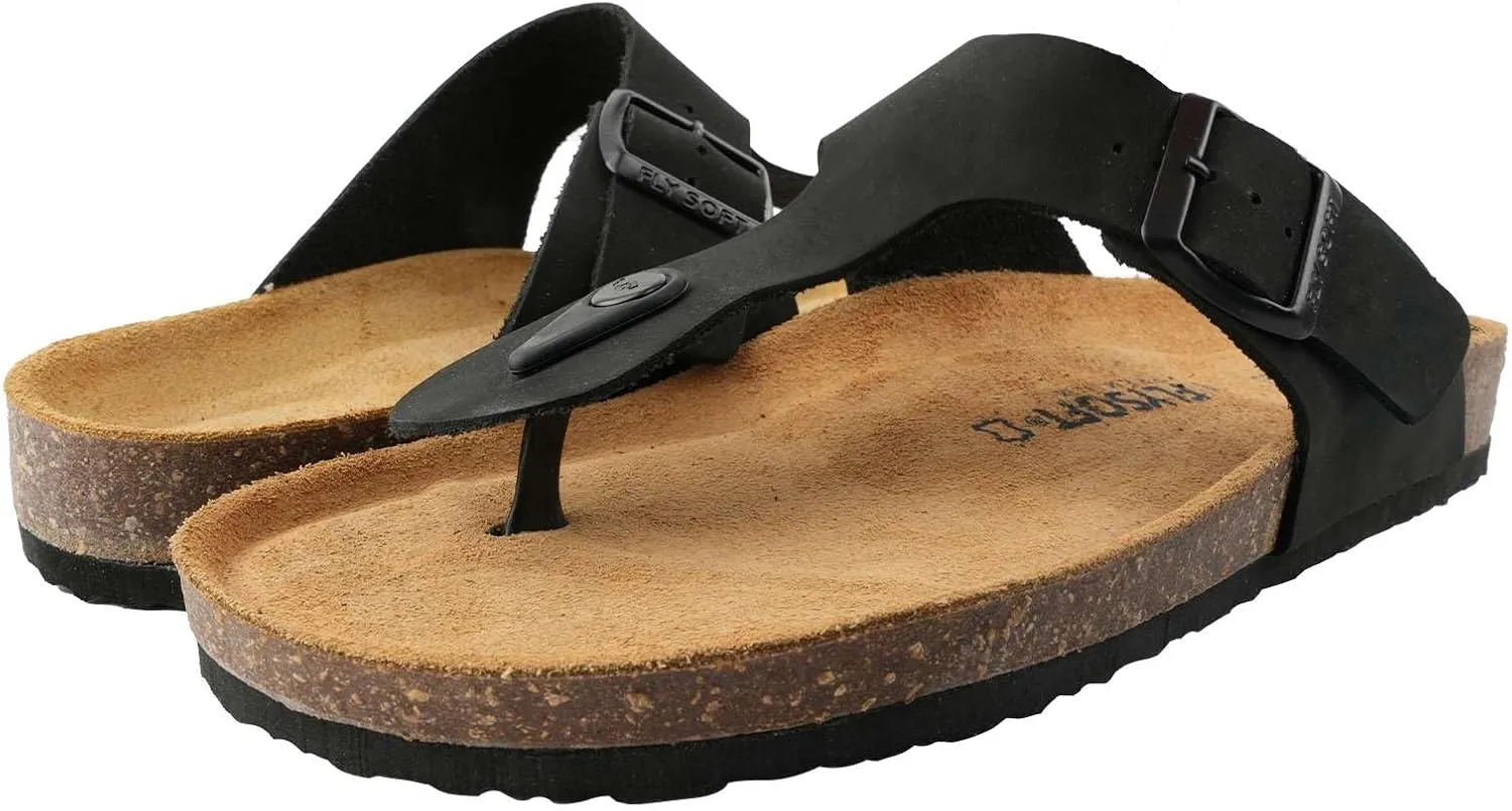 100% Genuine Leather Men's Sandals - Comfortable Cushioned Smart Foam Footbed, Slip-On Slides for Casual Summer Wear, Adjustable Fit, Durable Non-Slip Sole