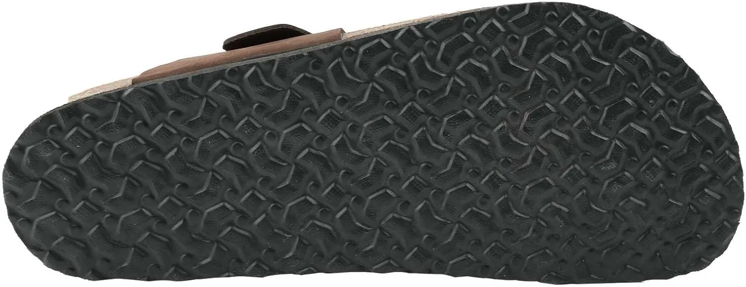 100% Genuine Leather Men's Sandals - Comfortable Cushioned Smart Foam Footbed, Slip-On Slides for Casual Summer Wear, Adjustable Fit, Durable Non-Slip Sole