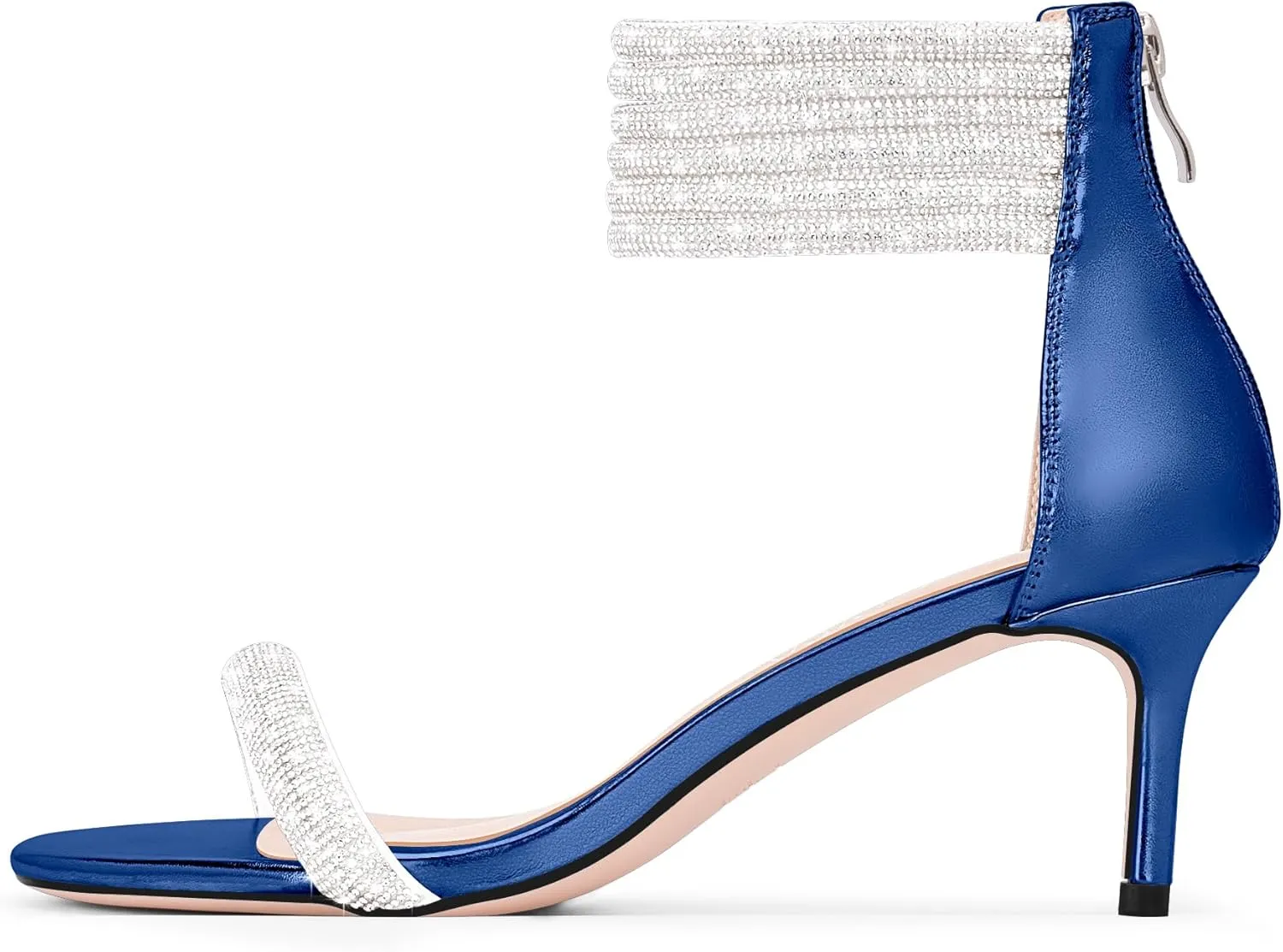 100FIXEO Rhinestone Embellishment Stiletto Heels Sandals Open Toe Ankle Strap Wedding Dress Shoes