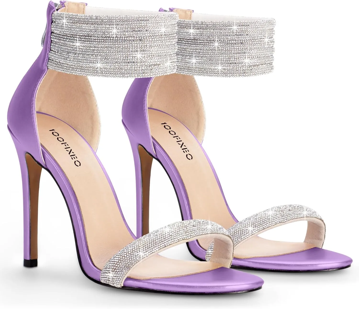 100FIXEO Sexy High Heeled Rhinestone Sandals Elegant Open Toe ankle strap Stiletto Heel Wedding Dress Shoes
