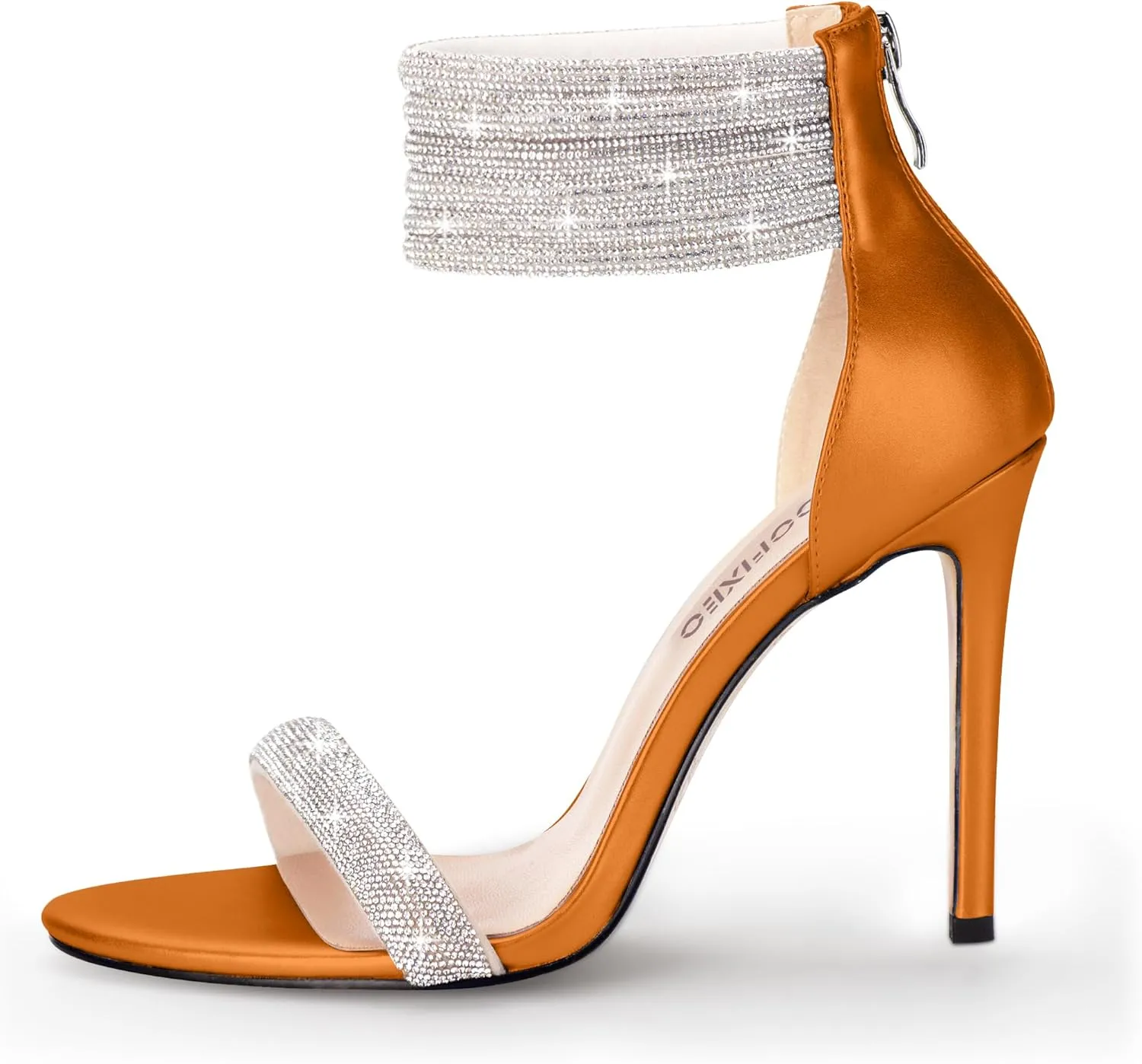 100FIXEO Sexy High Heeled Rhinestone Sandals Elegant Open Toe ankle strap Stiletto Heel Wedding Dress Shoes
