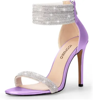 100FIXEO Sexy High Heeled Rhinestone Sandals Elegant Open Toe ankle strap Stiletto Heel Wedding Dress Shoes