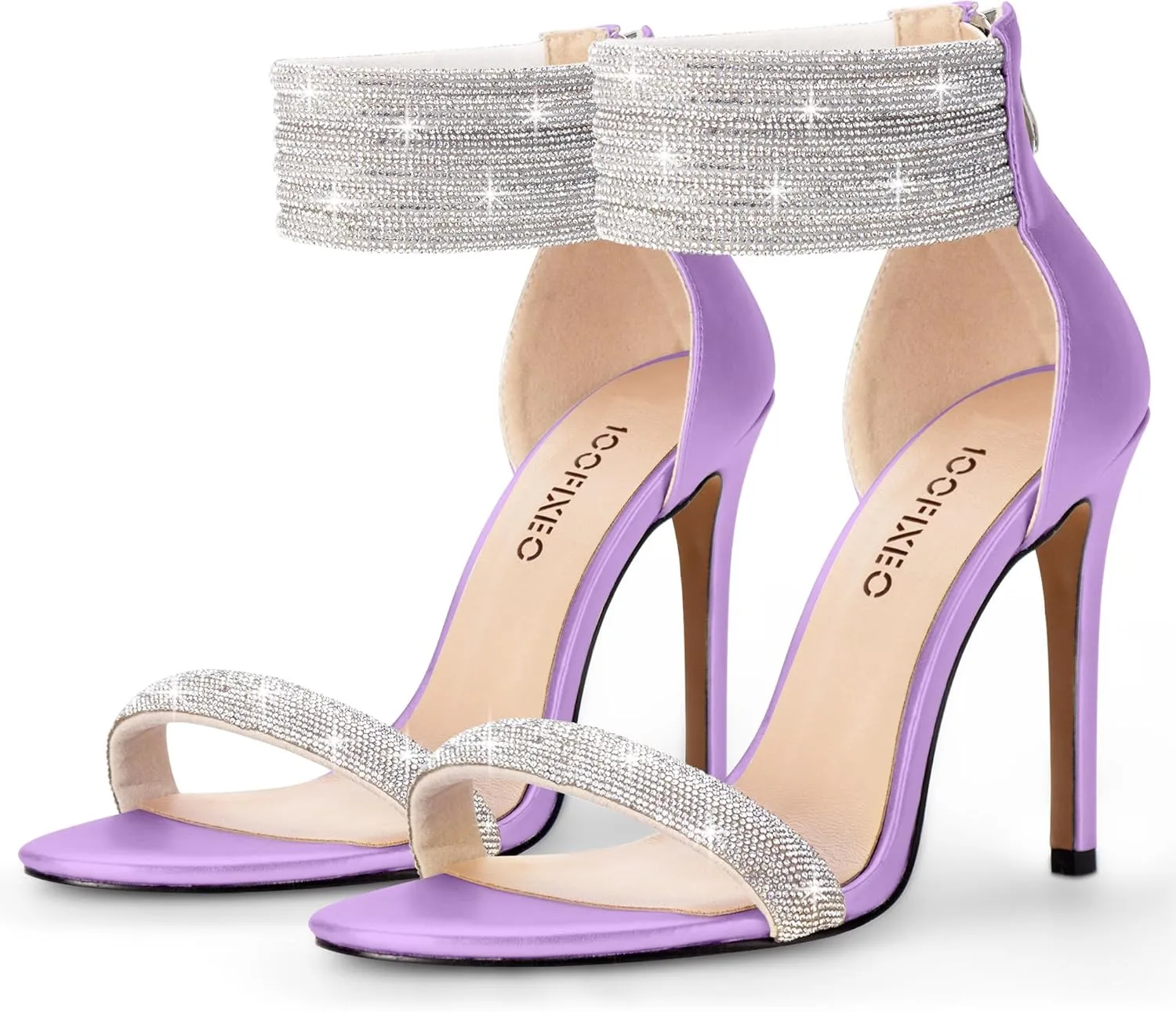 100FIXEO Sexy High Heeled Rhinestone Sandals Elegant Open Toe ankle strap Stiletto Heel Wedding Dress Shoes