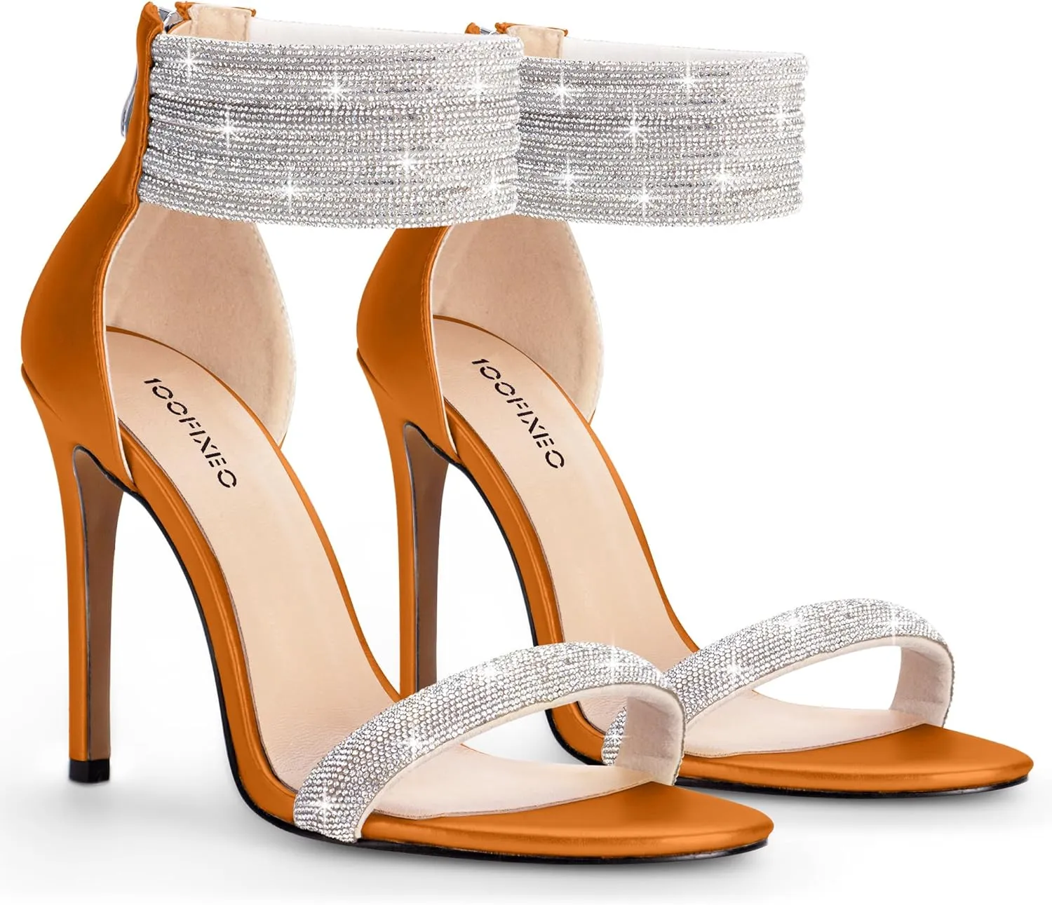 100FIXEO Sexy High Heeled Rhinestone Sandals Elegant Open Toe ankle strap Stiletto Heel Wedding Dress Shoes