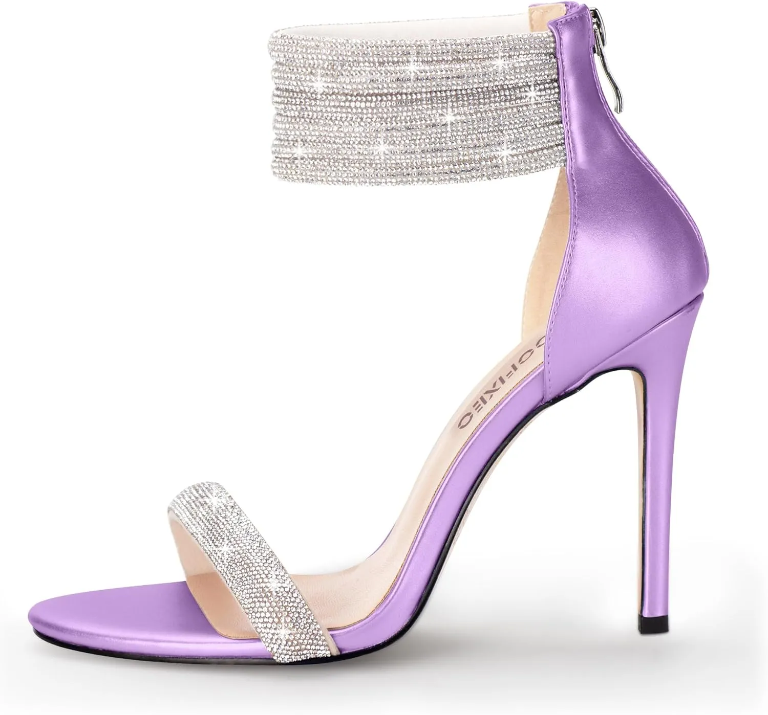 100FIXEO Sexy High Heeled Rhinestone Sandals Elegant Open Toe ankle strap Stiletto Heel Wedding Dress Shoes