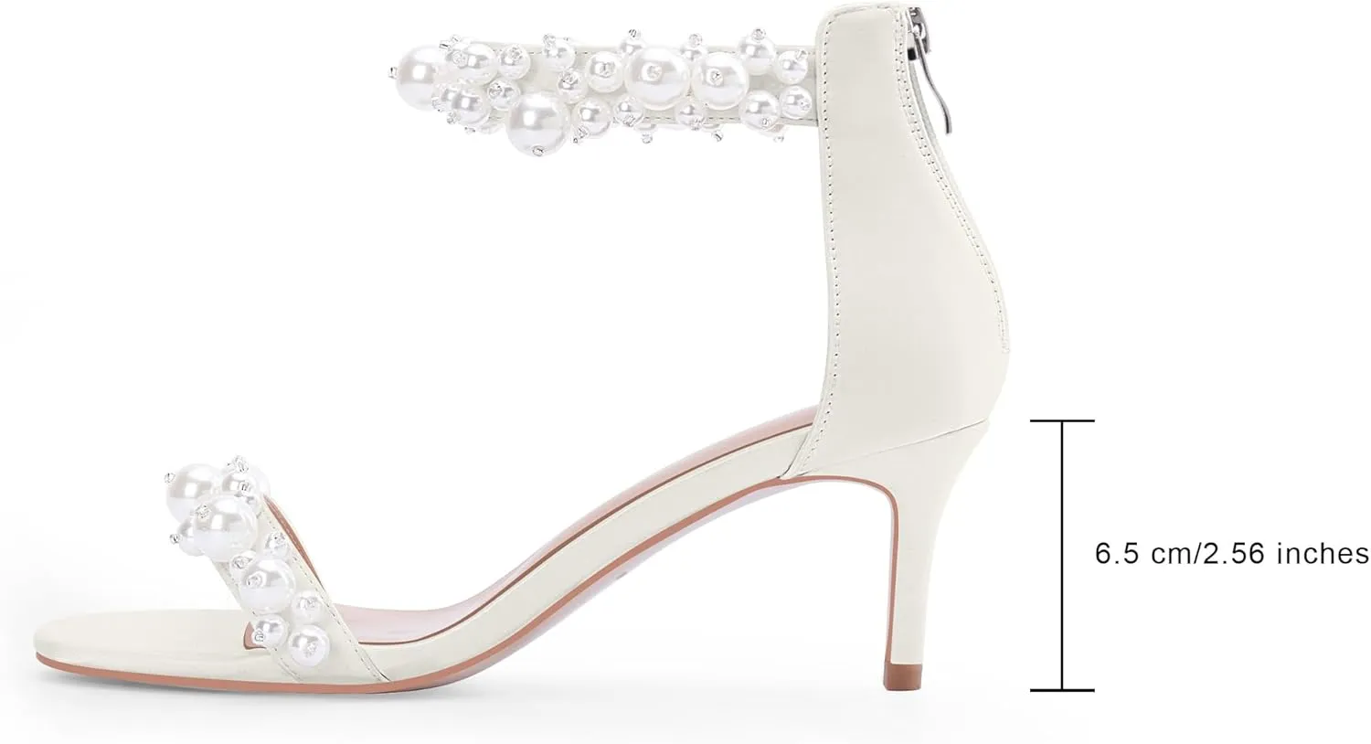 100FIXEO Women's Pearl Low Kitten Heel Ankle Strap Heeled Sandals Open Toe Wedding Bride Dress Shoes