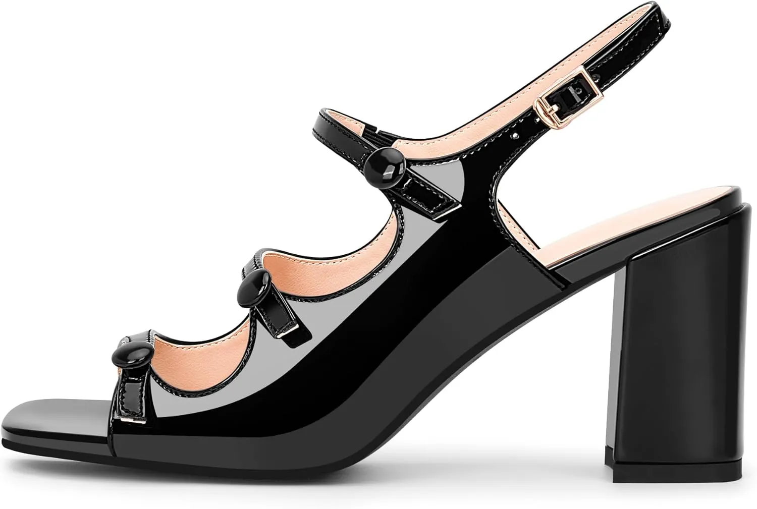 100FIXEO Women's Slingback Block Chunky Heel Sandals Square Open Toe Dress Shoes