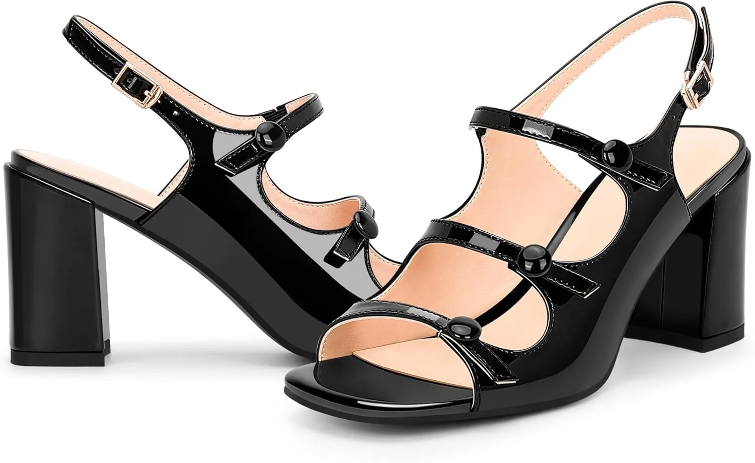 100FIXEO Women's Slingback Block Chunky Heel Sandals Square Open Toe Dress Shoes