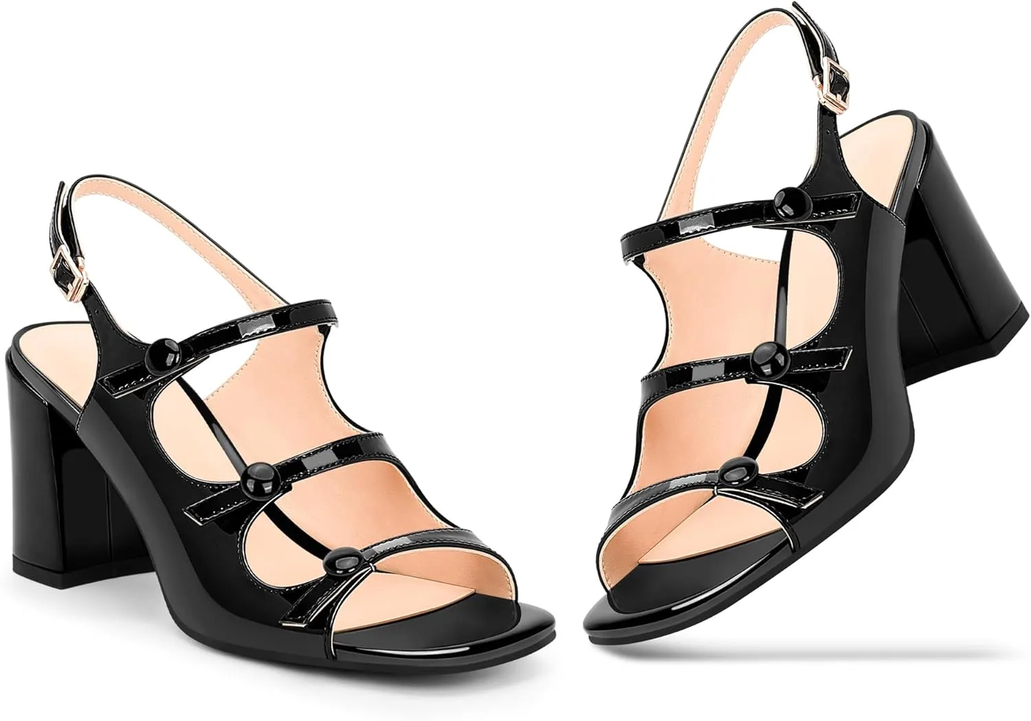 100FIXEO Women's Slingback Block Chunky Heel Sandals Square Open Toe Dress Shoes
