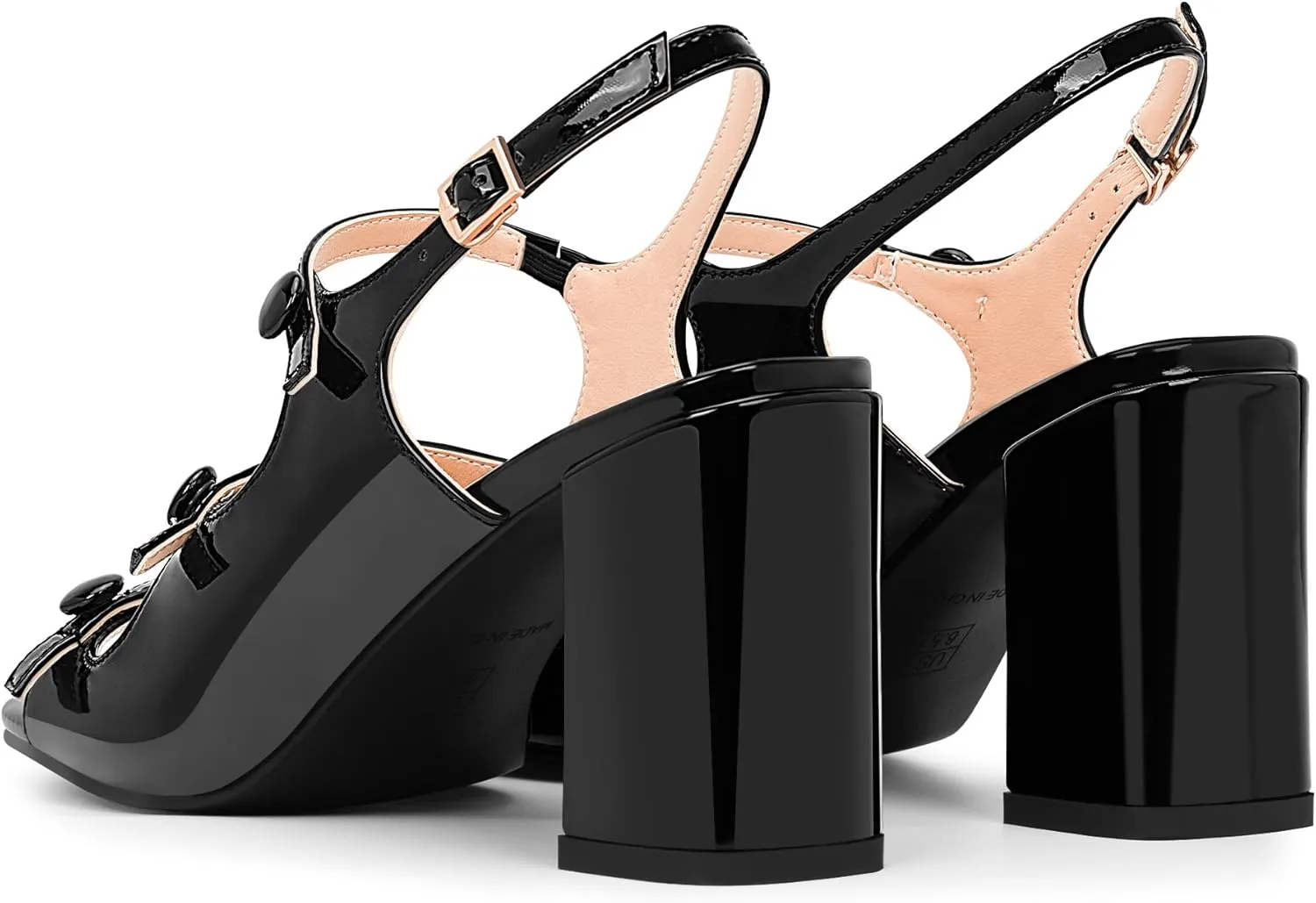 100FIXEO Women's Slingback Block Chunky Heel Sandals Square Open Toe Dress Shoes