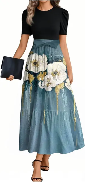 A Line Dresses for Women 2025 Elegant Classy Empire Waist Short Sleeve Wedding Guest Dress Summer Work Wrap Sundress