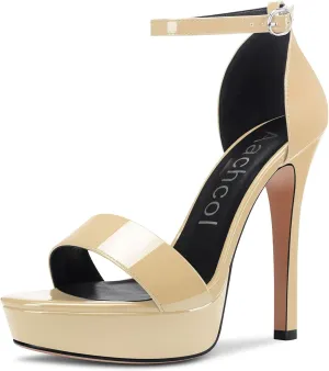 Aachcol Womens Platform Sandals Peep Open Toe Stiletto High Heels Ankle Strap Buckle Sexy Dress Shoes 5.1 Inches Heels