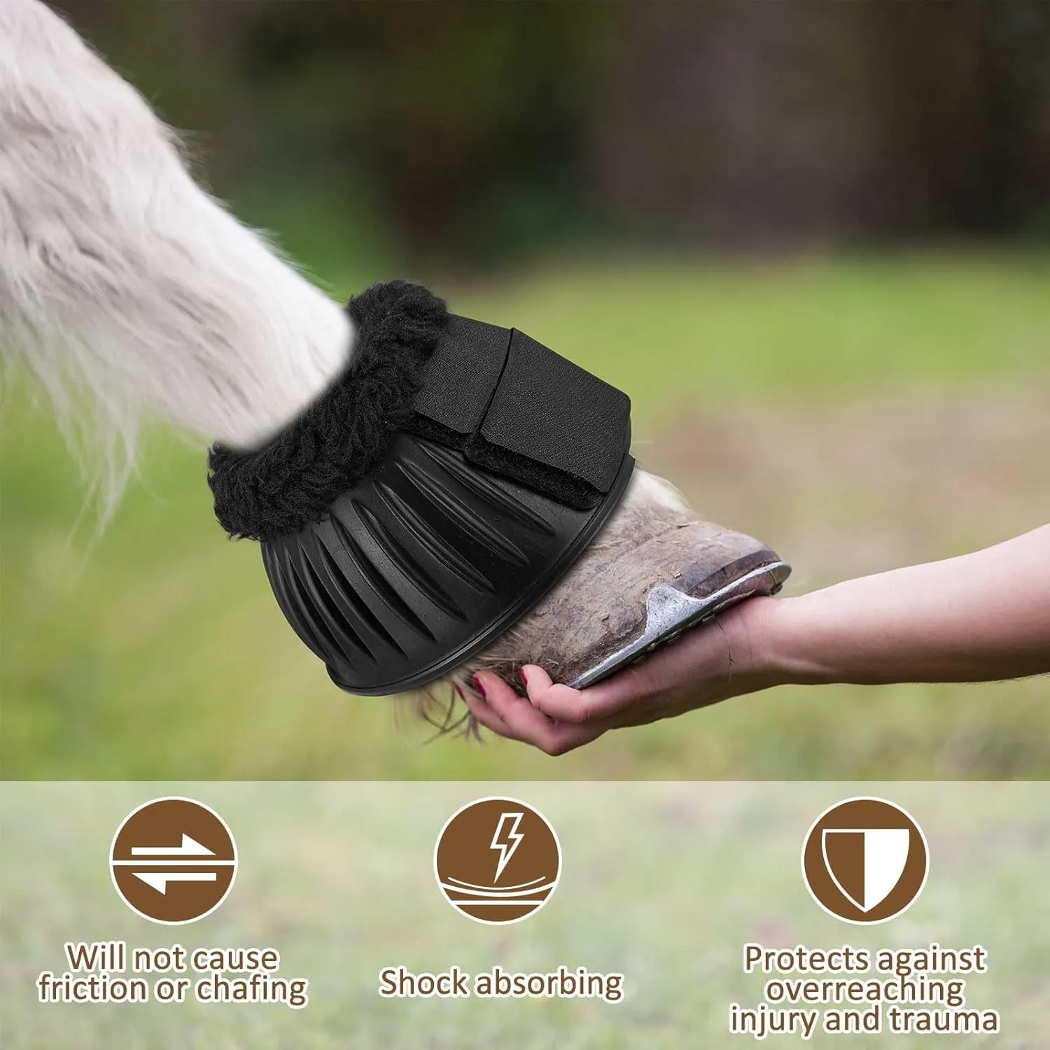 Abbylike 1 Pair Horse Bell Boots Protect Against Hoof Impact Trauma Rubber Bell Boots Black Horse Care for Turnout No Rub Design Comfort Quick Wrap Hook and Loop(Fluffy,M)