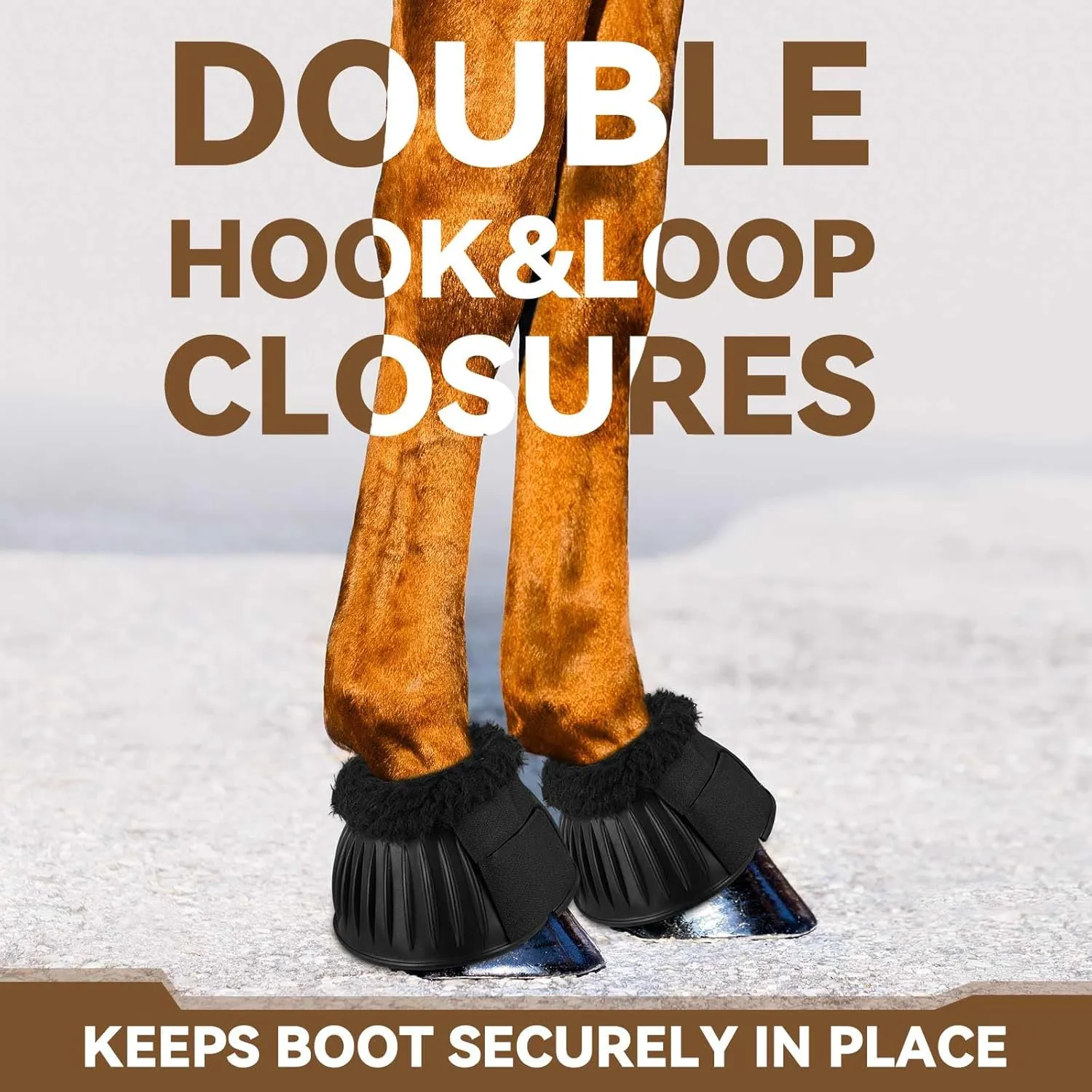 Abbylike 1 Pair Horse Bell Boots Protect Against Hoof Impact Trauma Rubber Bell Boots Black Horse Care for Turnout No Rub Design Comfort Quick Wrap Hook and Loop(Fluffy,M)