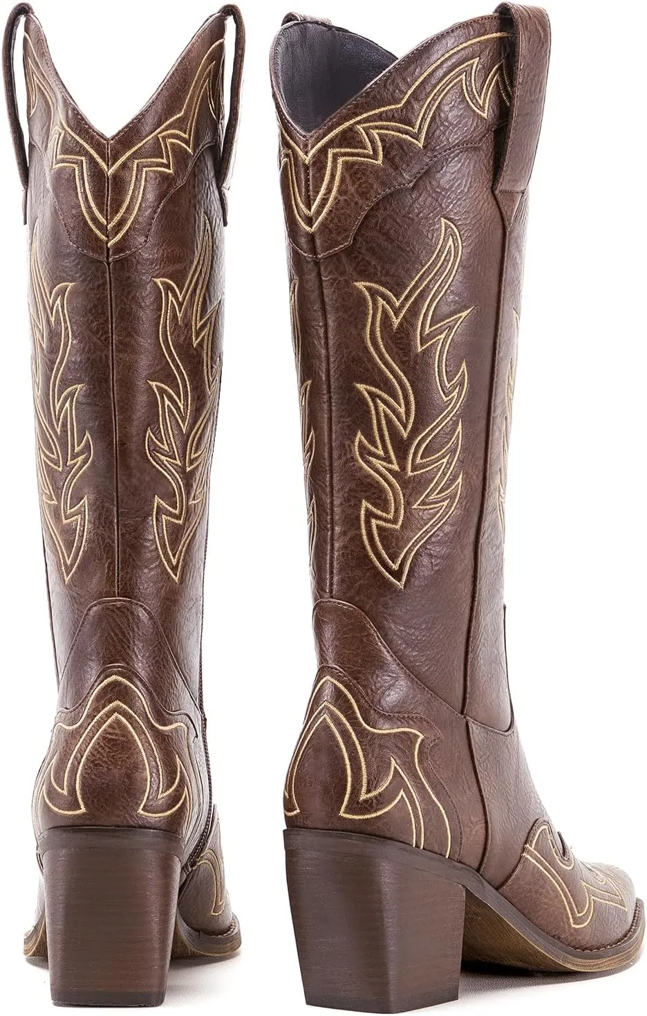 ADAMUMU Womens Wide Calf Cowboy Boots Classic Western-Style Cowboys Boots for Women Pointed Toe Womens Cowgirl Boots with Chunky Heel Non-Slip Sole for Adding Timeless Elegance to Your Wardrobe