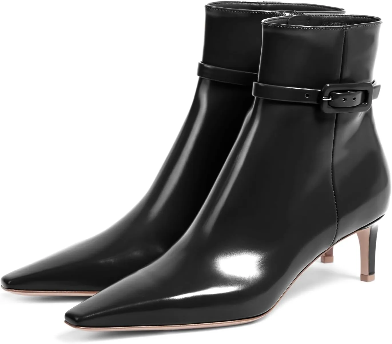 Adrizzlein Kitten Heel Booties for Women Sexy Pointed Toe Ankle Boots Patent Leather Booties Fall Winter Shoes With Zipper