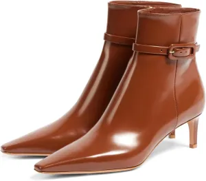 Adrizzlein Kitten Heel Booties for Women Sexy Pointed Toe Ankle Boots Patent Leather Booties Fall Winter Shoes With Zipper