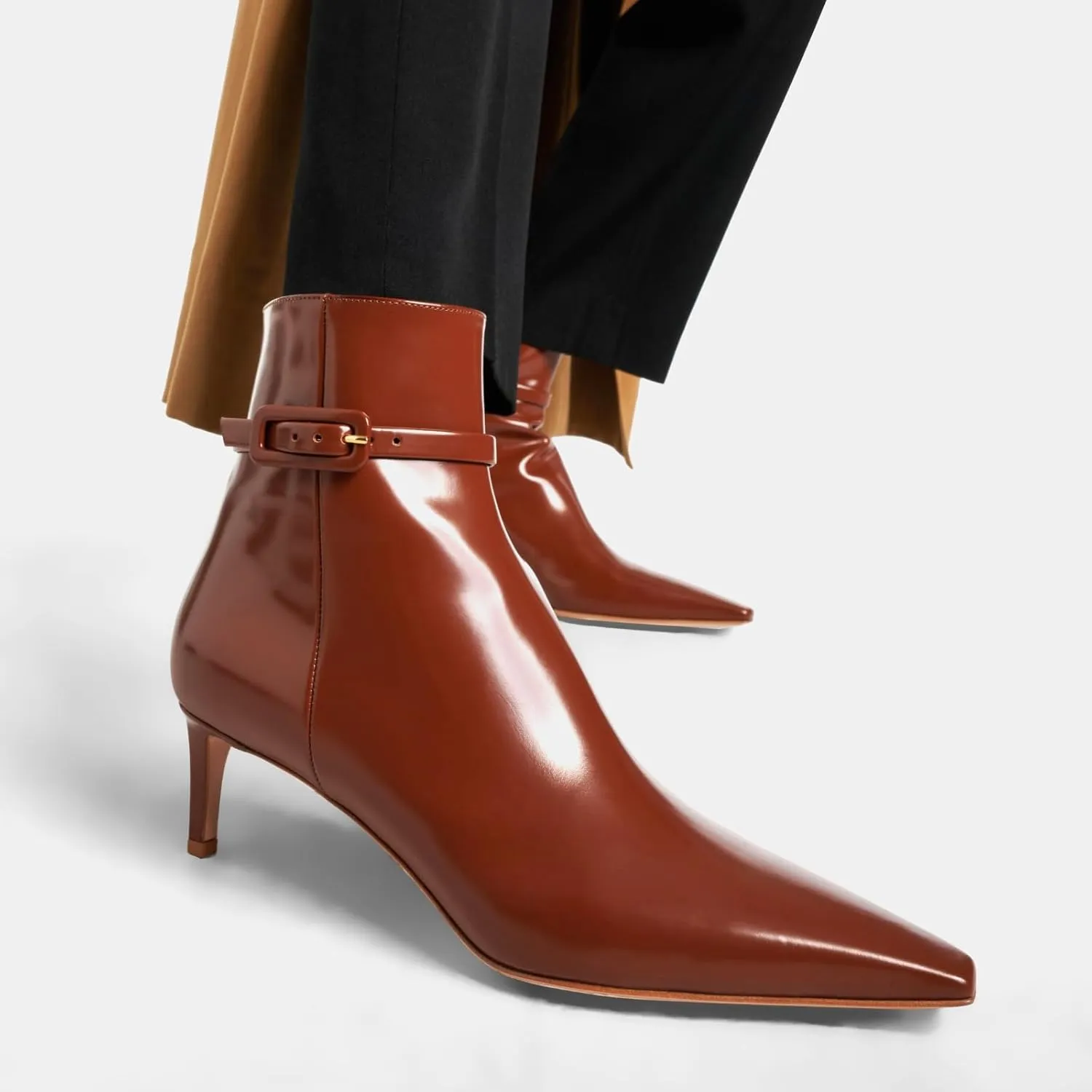 Adrizzlein Kitten Heel Booties for Women Sexy Pointed Toe Ankle Boots Patent Leather Booties Fall Winter Shoes With Zipper