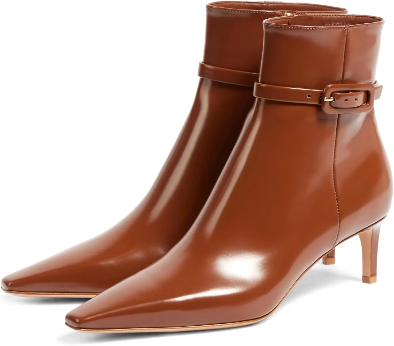 Adrizzlein Kitten Heel Booties for Women Sexy Pointed Toe Ankle Boots Patent Leather Booties Fall Winter Shoes With Zipper