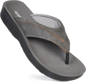 AEROTHOTIC Arch Support Flip Flops for Women Comfortable Cushioned Memory Foam Lined Footbed Outdoor Indoor Dressy Beach Walking Thong Soft Padded Strappy Sandals