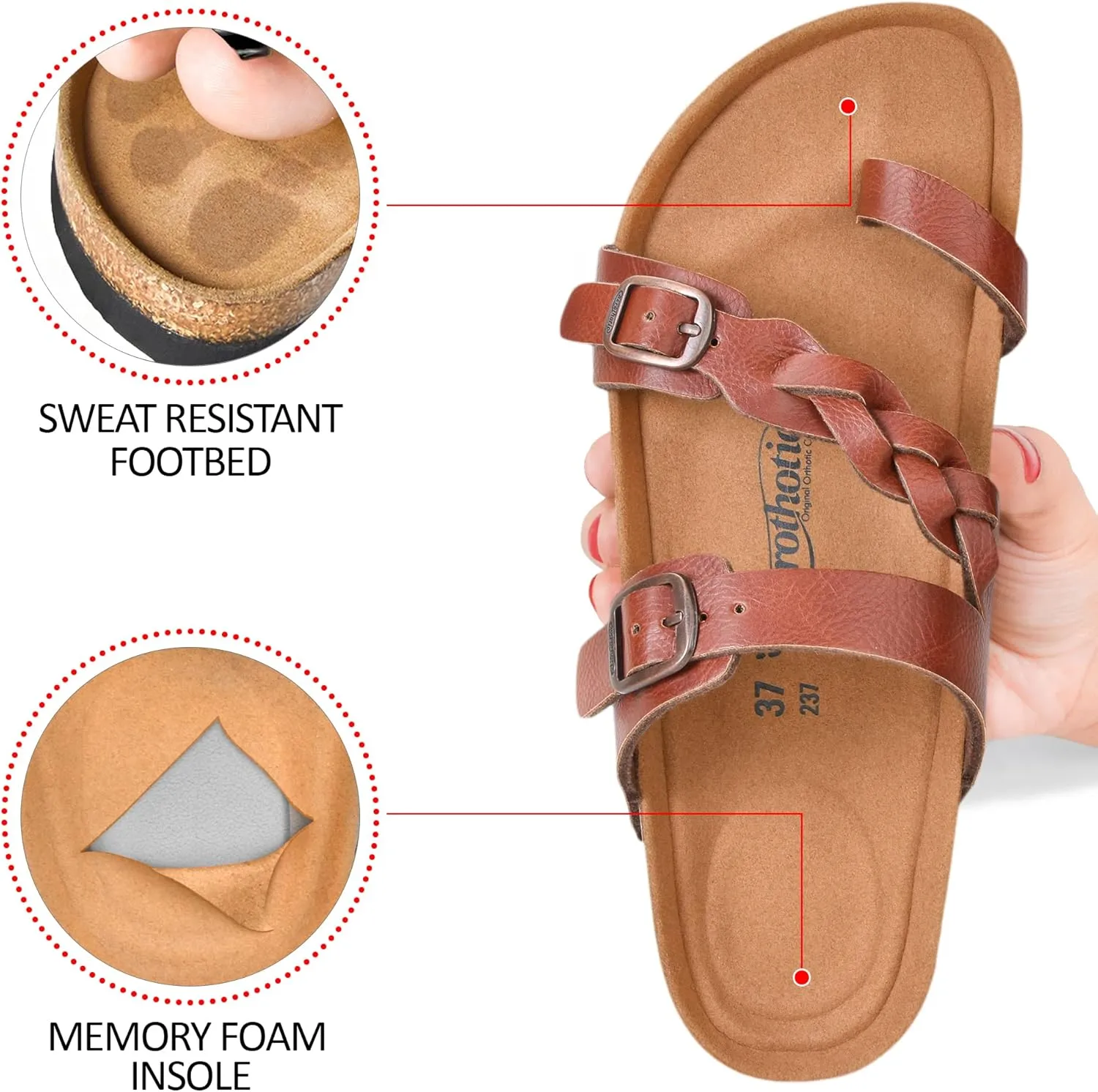 AEROTHOTIC Comfy Memory Foam Cork Sandals for Women Cute Dressy Adjustable Strappy Split Toe Slip On Vacation Essentials Women Footwear Open Toe Arch Support Slides