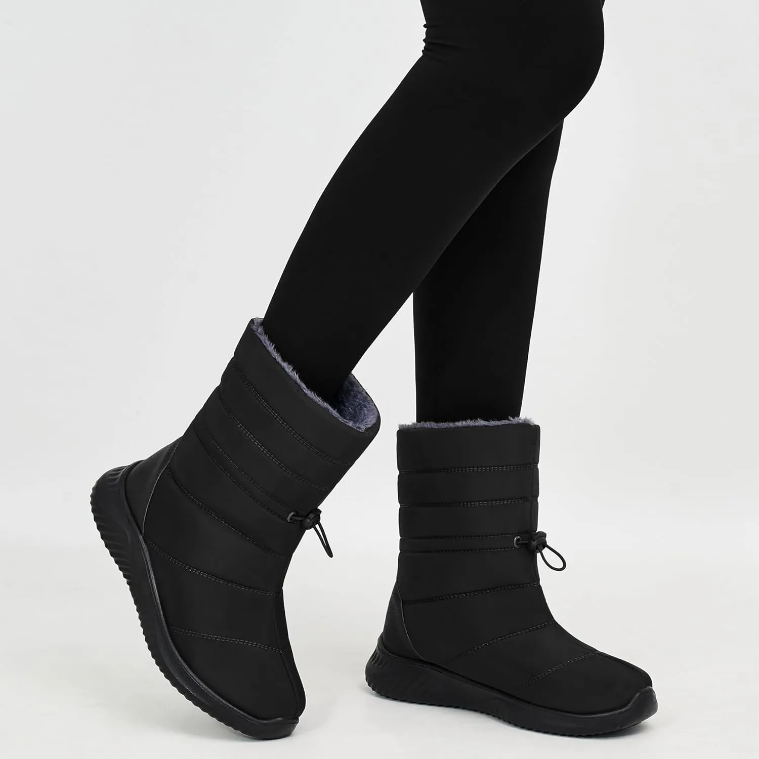 Alicegana Womens Winter Snow Boots Waterproof Warm Fur Lined Shoes Mid Calf Slip on Comfortable Booties Non Slip Boot for Women