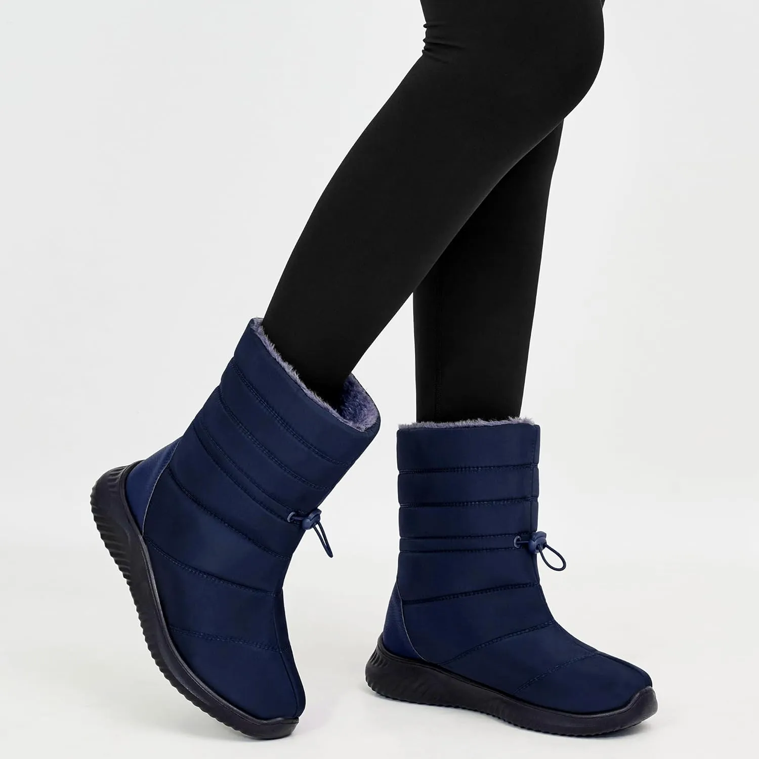 Alicegana Womens Winter Snow Boots Waterproof Warm Fur Lined Shoes Mid Calf Slip on Comfortable Booties Non Slip Boot for Women