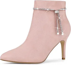 Allegra K Women's Bling Rhinestone Pointed Toe Stiletto Heels Ankle Boots