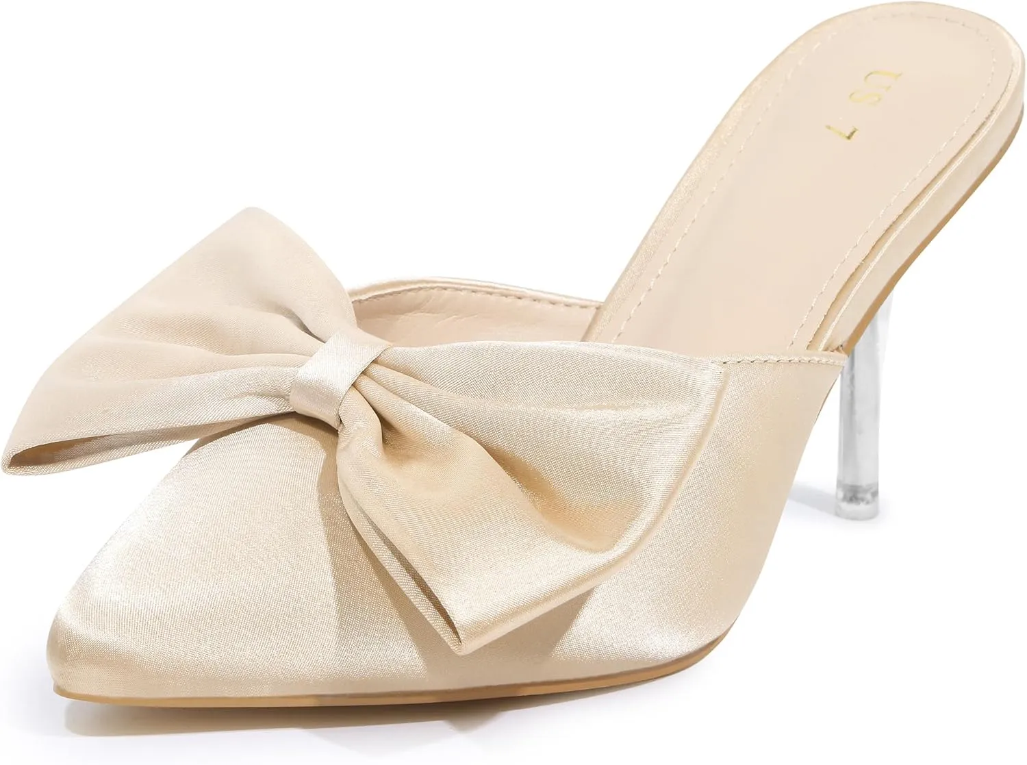 Allegra K Women's Bow Heels Satin Pointed Toe Stiletto Heels Mules