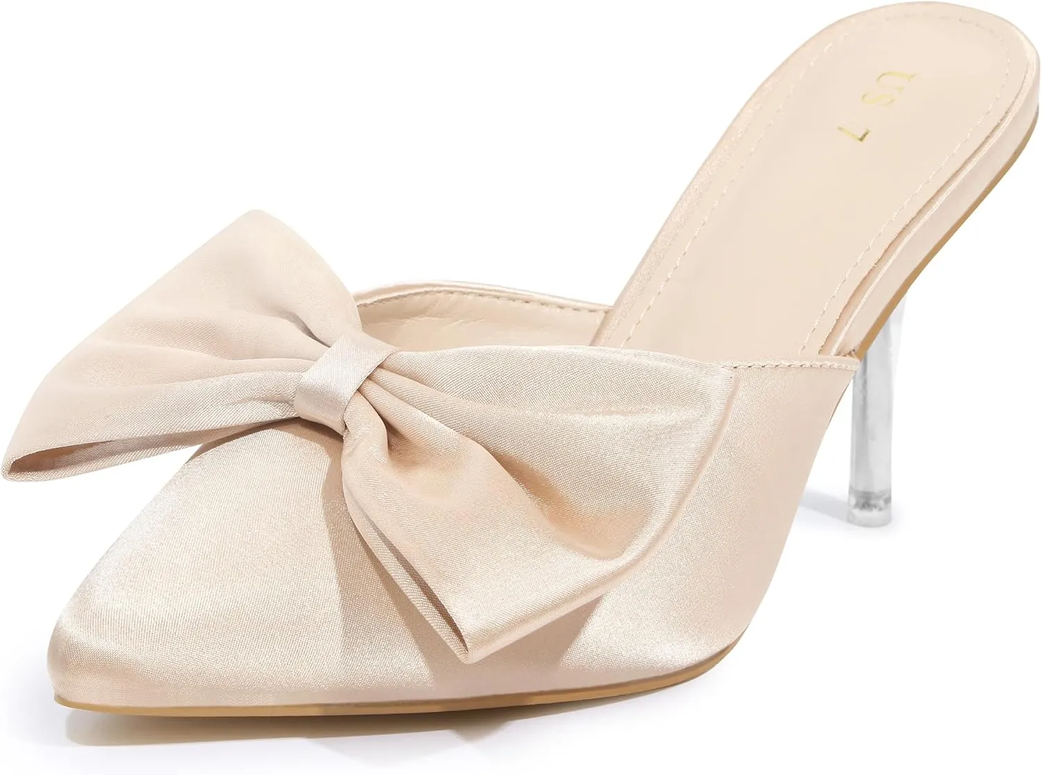 Allegra K Women's Bow Heels Satin Pointed Toe Stiletto Heels Mules
