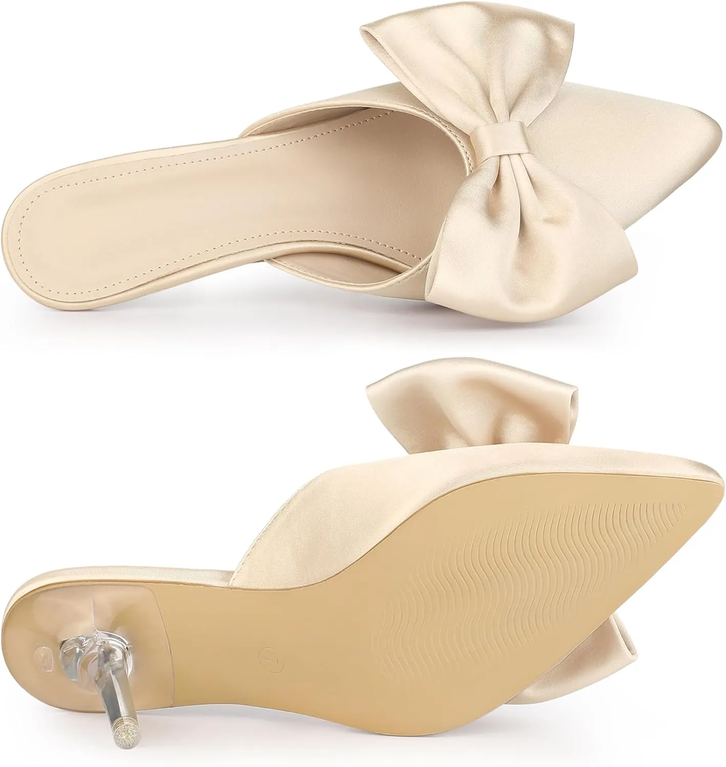 Allegra K Women's Bow Heels Satin Pointed Toe Stiletto Heels Mules