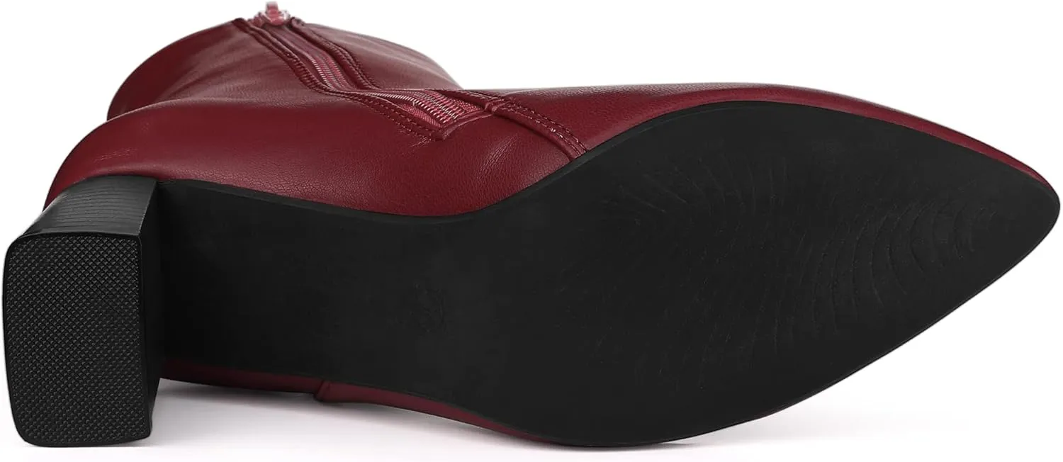 Allegra K Women's Chunky Heels Pointed Toe Ankle Boots