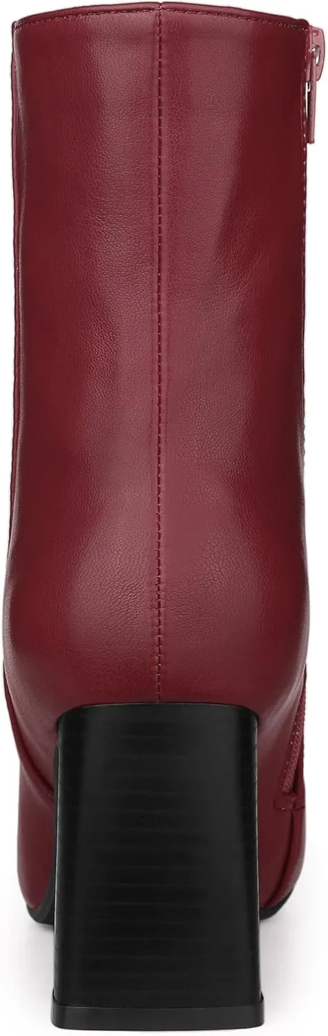 Allegra K Women's Chunky Heels Pointed Toe Ankle Boots