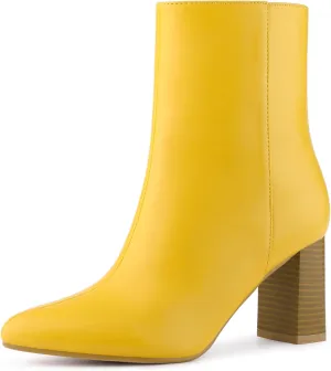 Allegra K Women's Chunky Heels Pointed Toe Ankle Boots