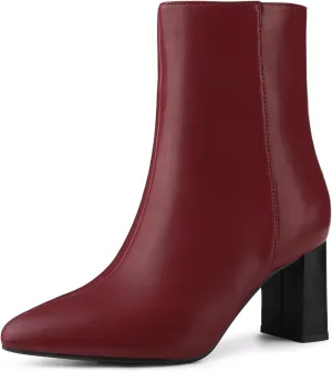 Allegra K Women's Chunky Heels Pointed Toe Ankle Boots