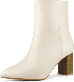 Allegra K Women's Chunky Heels Pointed Toe Ankle Boots