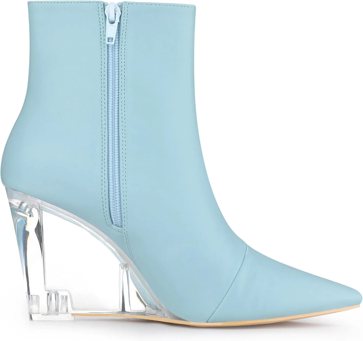 Allegra K Women's Clear Heel Pointed Toe Wedge Heels Ankle Boots