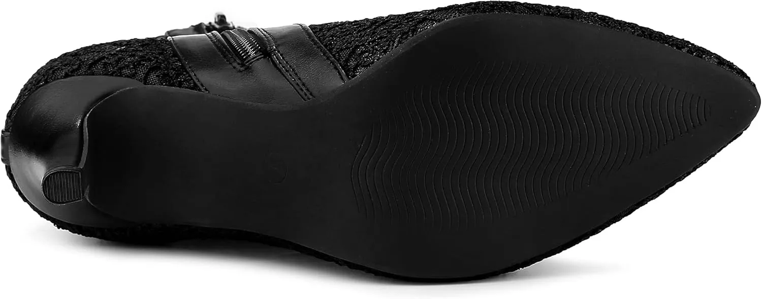 Allegra K Women's Floral Embroidered Stiletto Heels Lace Ankle Boots
