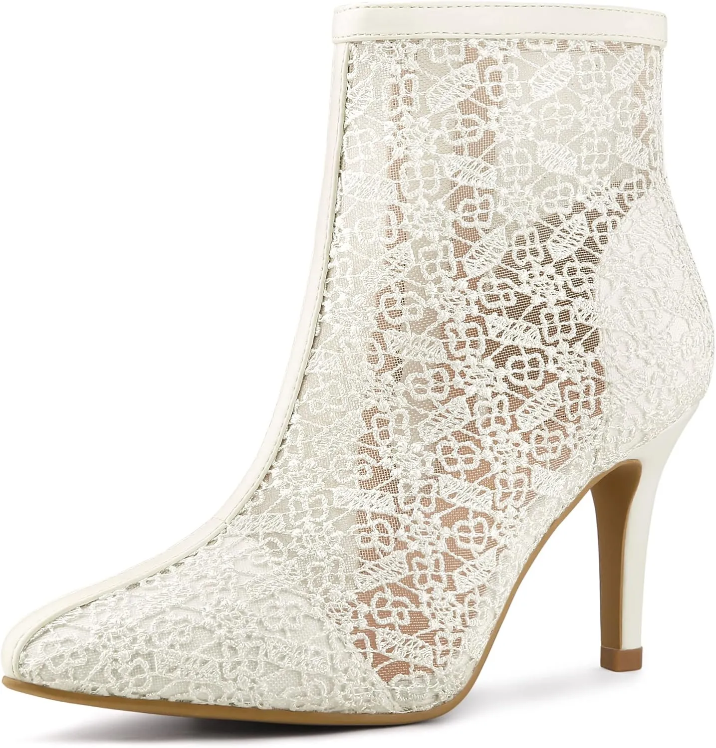 Allegra K Women's Floral Embroidered Stiletto Heels Lace Ankle Boots