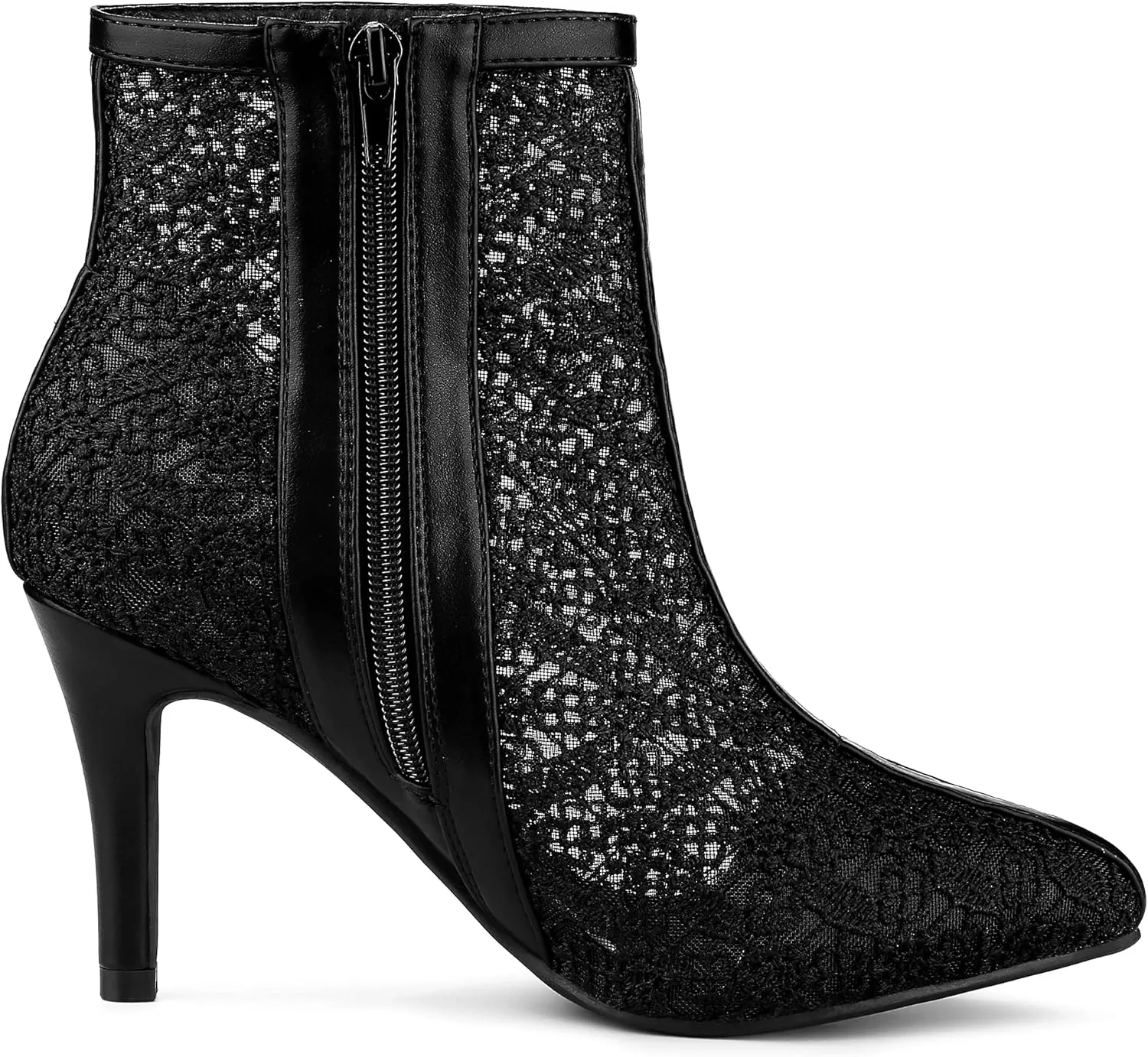 Allegra K Women's Floral Embroidered Stiletto Heels Lace Ankle Boots