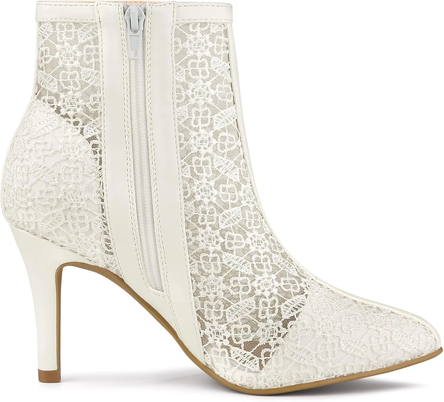 Allegra K Women's Floral Embroidered Stiletto Heels Lace Ankle Boots
