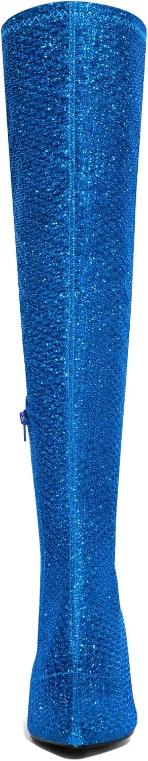 Allegra K Women's Glitter Pointed Toe Stiletto Heels Over the Knee High Boots
