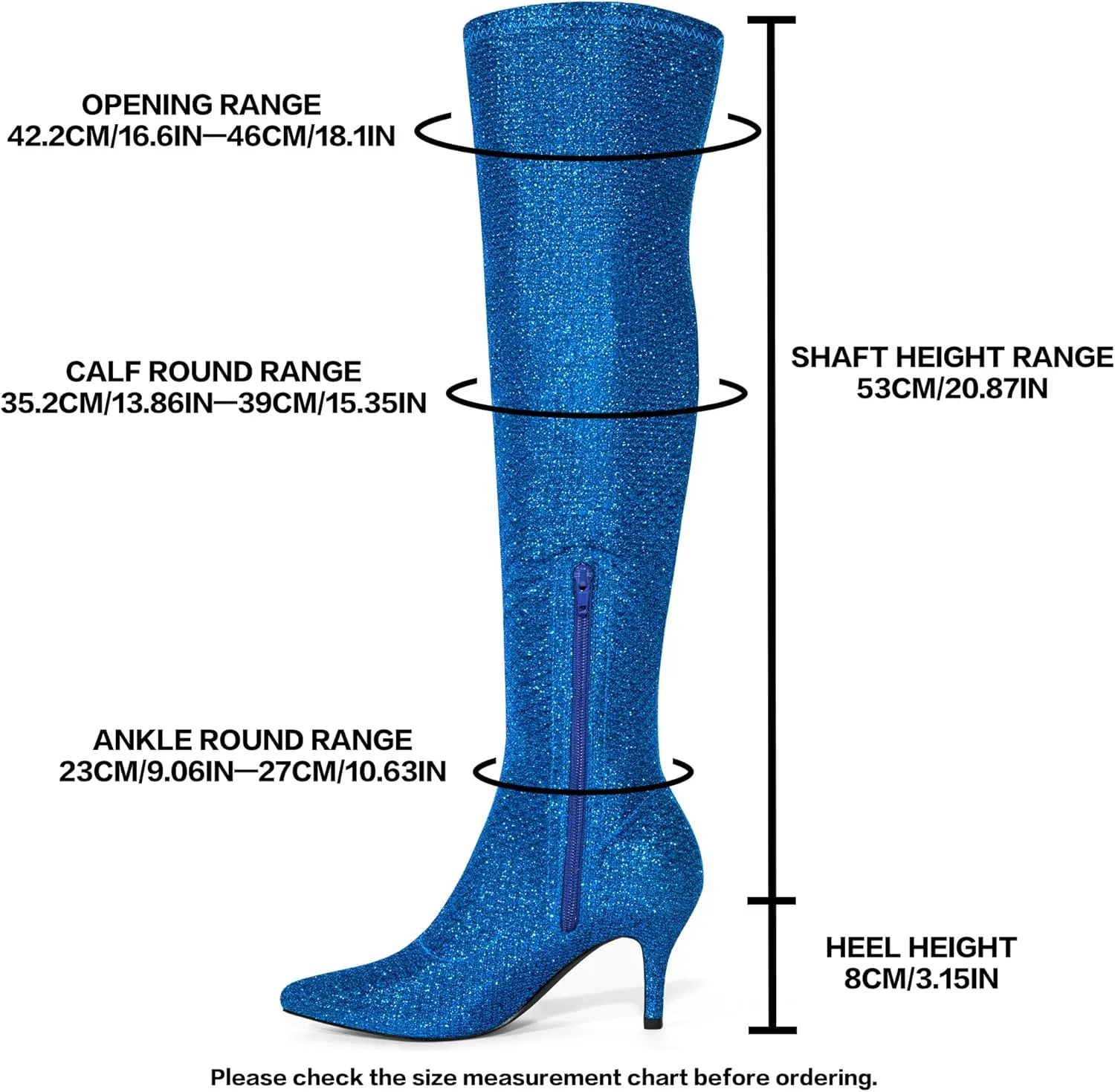 Allegra K Women's Glitter Pointed Toe Stiletto Heels Over the Knee High Boots