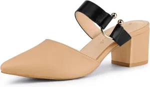 Allegra K Women's Pointed Toe Chunky Heel Dress Mules Khaki Pumps 9 M US