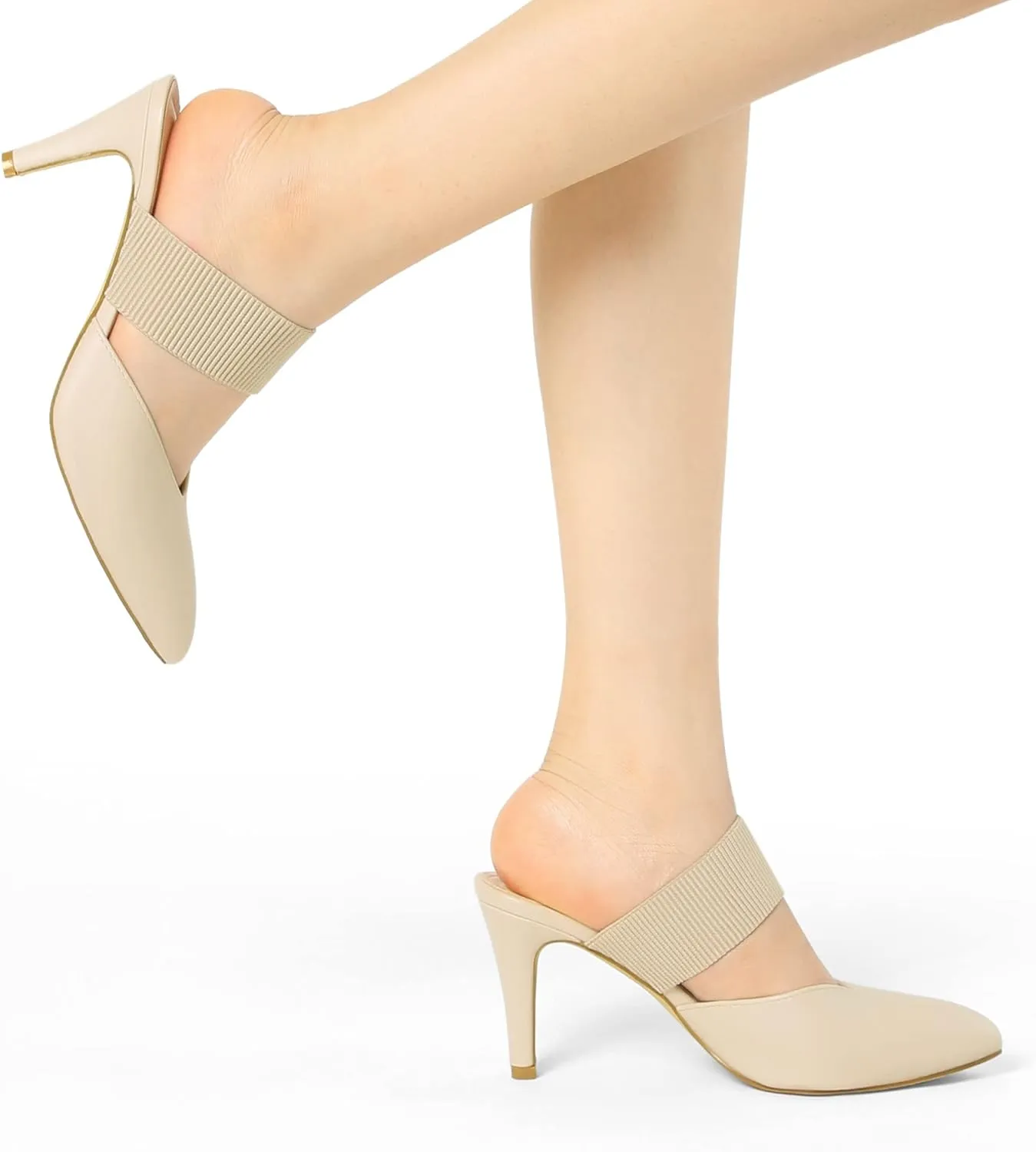Allegra K Women's Pointed Toe Elastic Strap Stiletto Heels Mules