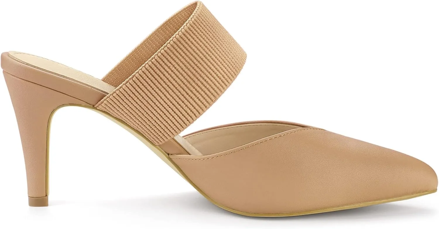 Allegra K Women's Pointed Toe Elastic Strap Stiletto Heels Mules